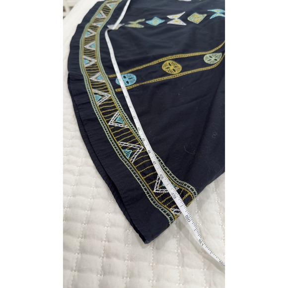 S.L.B. Navy Blue Embroidered Cotton Midi Skirt Geometric Boho Tribal Size 10 - Picture 7 of 7